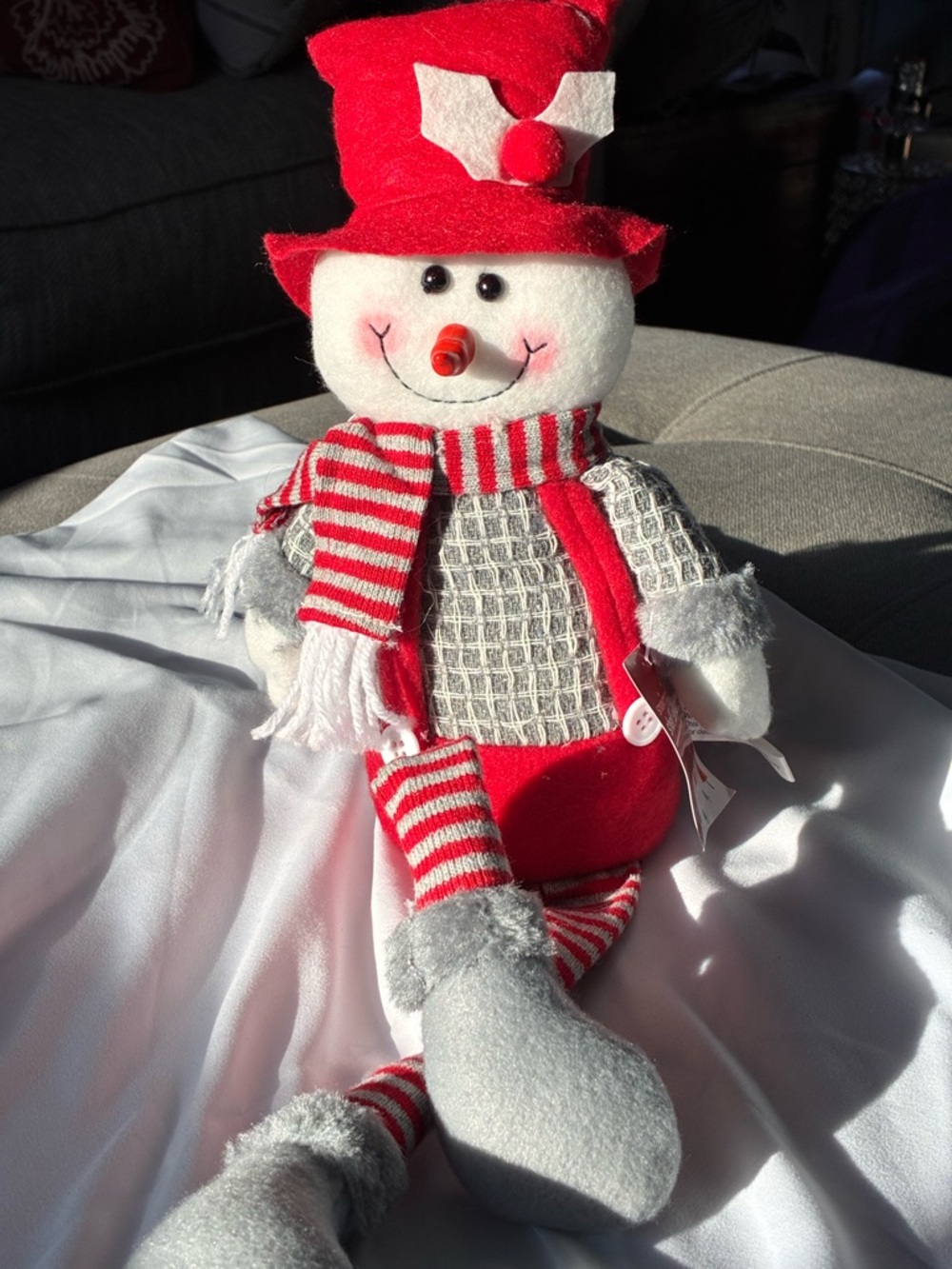 Holiday Red & White Plush Snowman shelf sitter nwt